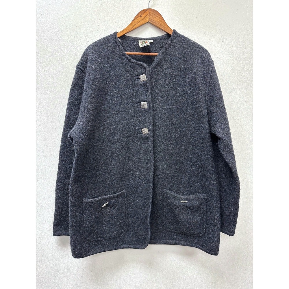 1980s-90s Golo Boiled Wool Landhouse Cabincore Cardigan Charcoal 40/US XL